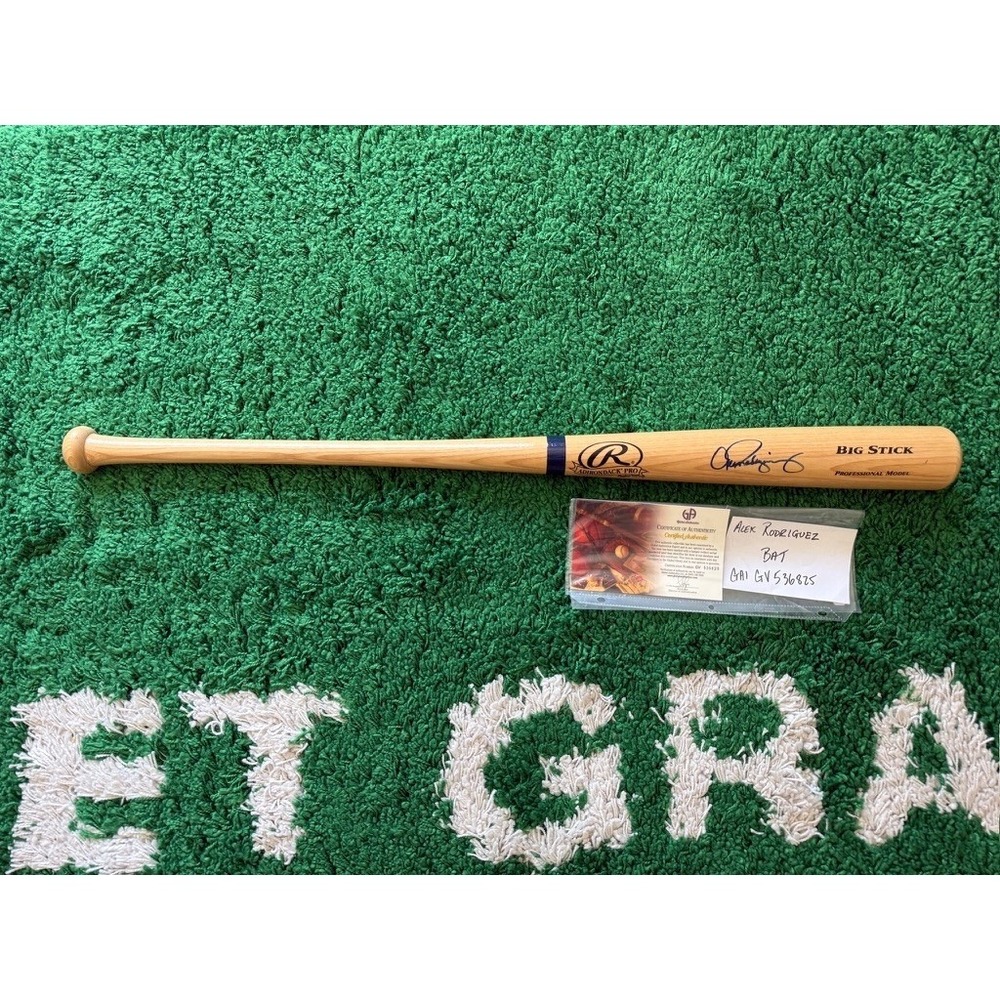 Rawlings Baseball Bat Adult OS Natural Excellent Alex Rodriguez Signed COA GAI